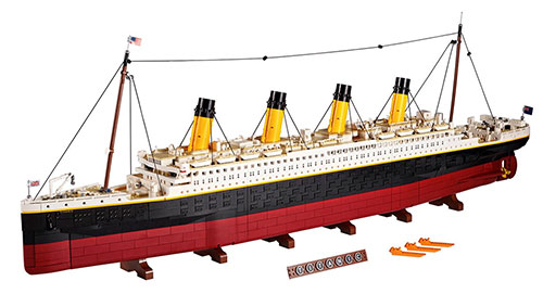 Starboard Side View of the New LEGO® Titanic Shown Mounted with Name Plate. LEGO System A/S, DK-7190 Billund, Denmark.