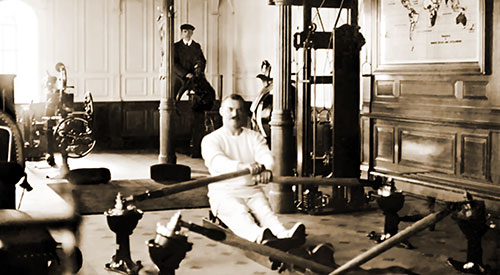 T. W. McCawley Working Out Using the Rowing Machine in Titanic's First Class Gymnasium.