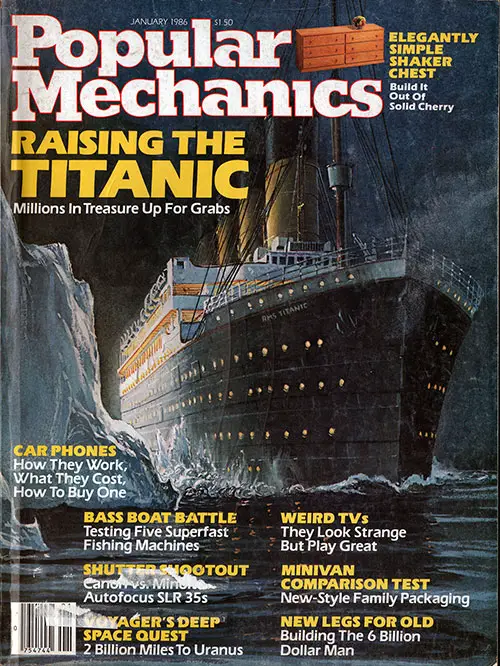Front Cover of the Popular Mechanics Magazine. Raising the Titanic: Millions in Treasure Up for Grabs. (Titanic: Lost and Found) by Chris Davis.