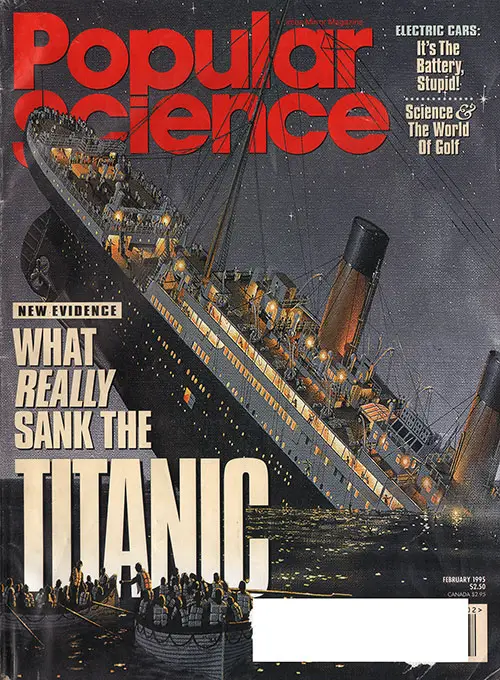 Front Cover of Popular Science Magazine. What Really Sank the Titanic by Robert Gannon. 