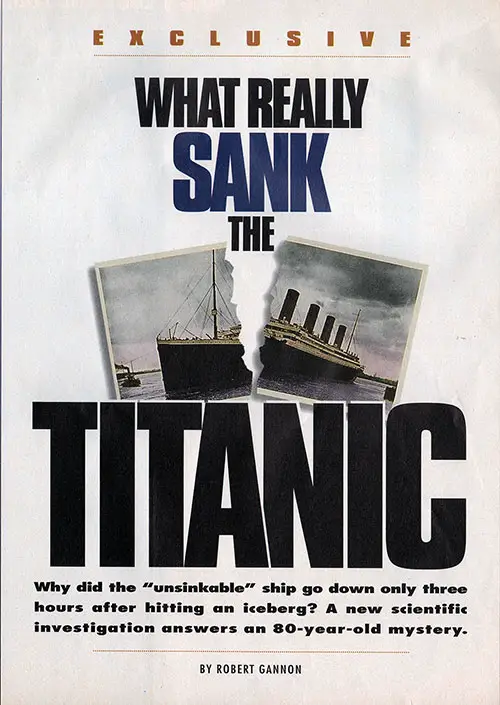 Cover Story Title Page - What Really Sank the Titanic by Robert Gannon