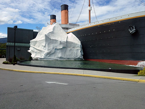 Starboard Side of the Titanic Museum at Pigeon Forge Showing Iceberg and Scraping Along the Sides of the Ship