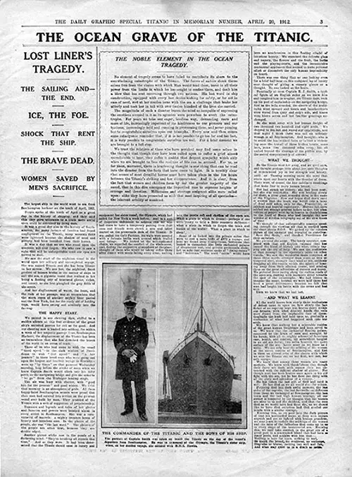 Page 3 of The Daily Graphic Titanic In Memoriam Number Focused on The Ocean Grave of the Titanic.