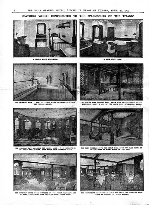 Page 6 of The Daily Graphic Titanic In Memoriam Number Focuesed on Features Which Contributed to the Splendors of the Titanic.