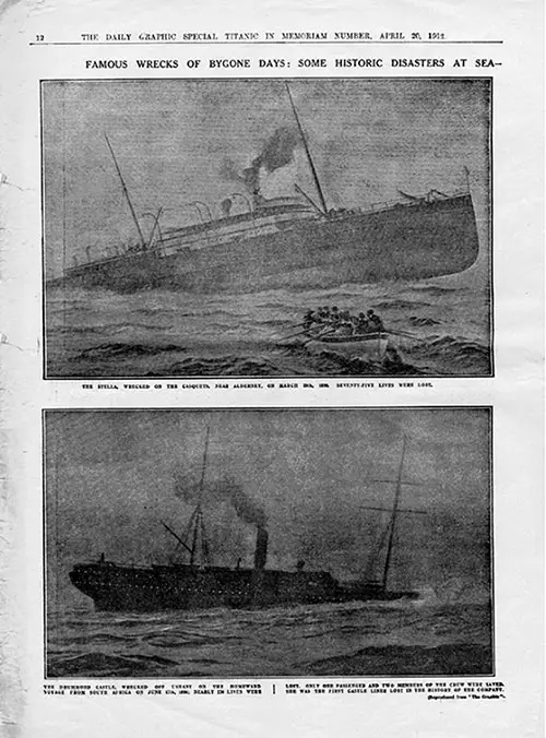 Page 12 of The Daily Graphic Titanic In Memoriam Number Featured Famous Wreck of Bygone Days: Some Historic Disasters at Sea