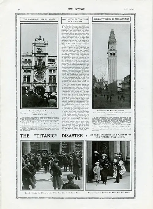 The Titanic Disaster: Scenes Outside the Offices of the White Star Line. Photos include Crowds Outside the Offices of the White Star Line