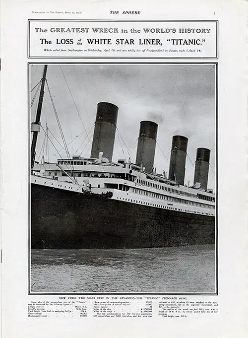 The Greatest Wreck in the World's History: The Loss of the White Star Liner, Titanic.