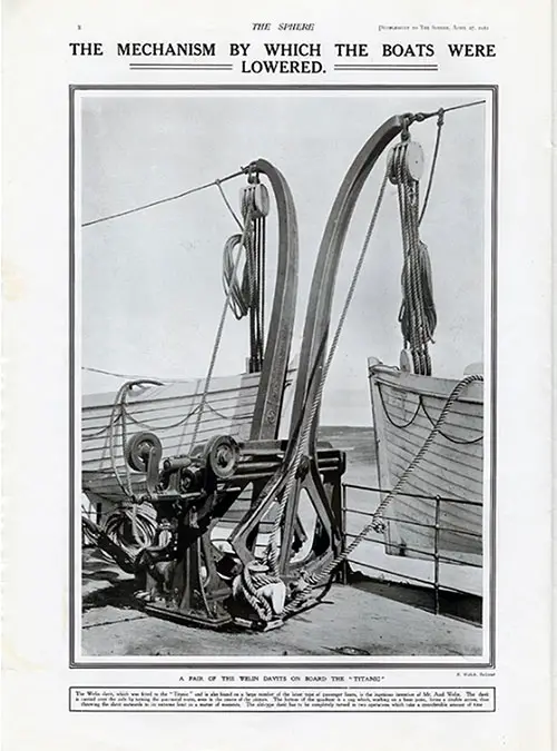 The Mechanism by Which the Boats were Lowered. A Pair of Welin Davitts on Board the "Titanic.