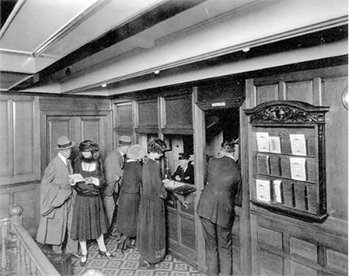 Passengers on the Olympic Visiting the Second Class Purser's Office, Located on Upper Deck E, Aft.