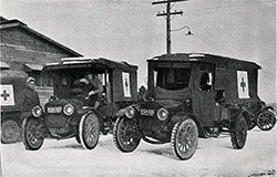 GGA Image ID # 13a349feeb Three of the Ambulances Waiting Near One of the Regimental Infirmaries for Patients to Take to the Base Hospital.