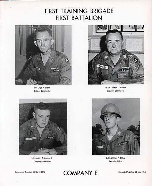 Company E 1964 Fort Jackson Basic Training Leadership, Page 1.