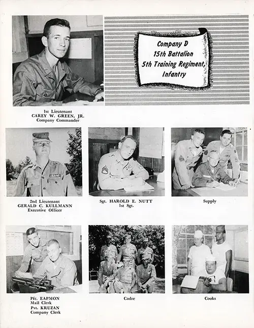 Company D 1956 Fort Knox Basic Training Leadership, Page 1.