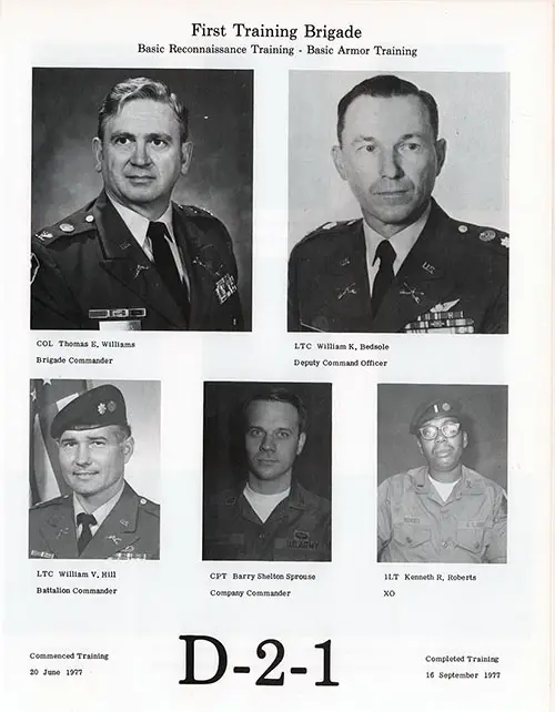 Company D-2-1 1977 Fort Knox Basic Training Leadership, Page 1.