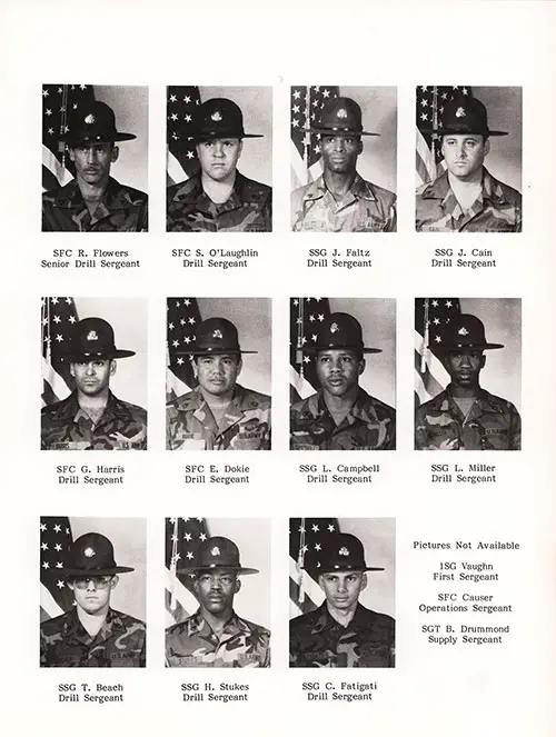 Company B 1986 Fort Leonard Wood Basic Training NCO Photos, Page 3.