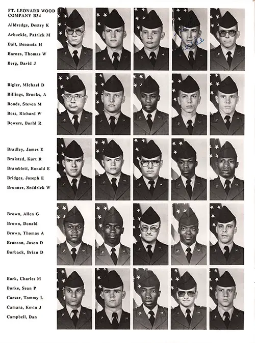 Company B 1986 Fort Leonard Wood Basic Training Recruit Photos, Page 4.