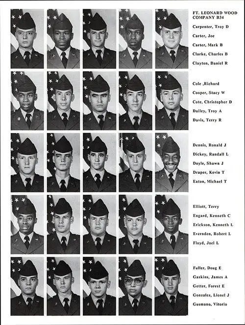 Company B 1986 Fort Leonard Wood Basic Training Recruit Photos, Page 5.