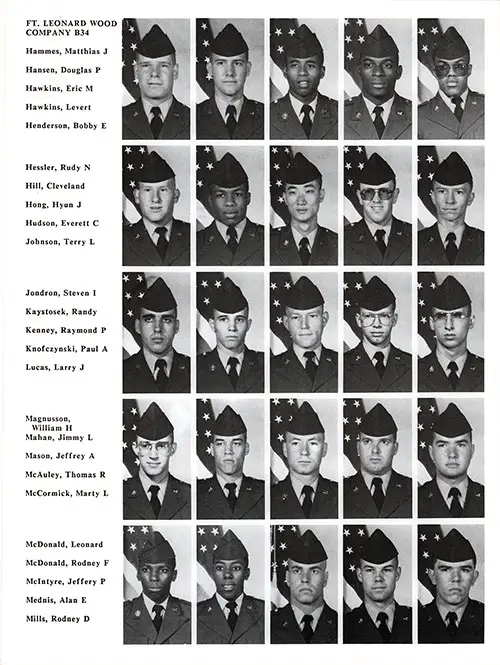 Company B 1986 Fort Leonard Wood Basic Training Recruit Photos, Page 6.
