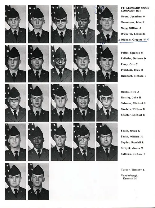 Company B 1986 Fort Leonard Wood Basic Training Recruit Photos, Page 7.