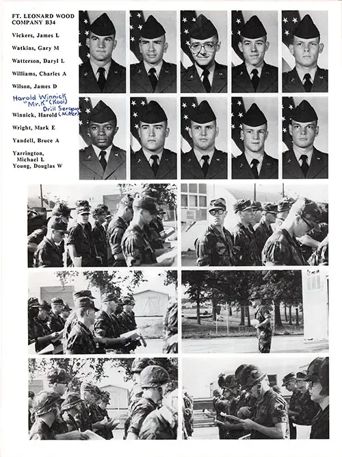 Company B 1986 Fort Leonard Wood Basic Training Recruit Photos, Page 8.