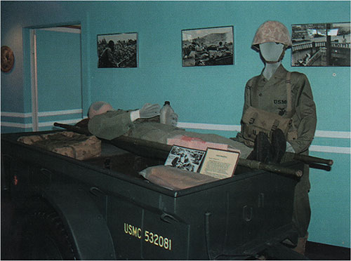 United States Marine Corps Display Case Showing Uniforms of World War II at San Diego MCRD.