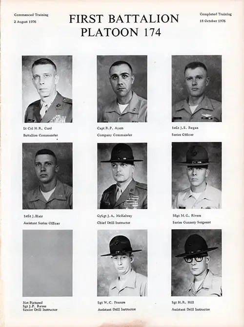 Platoon 1976-174 MCRD Parris Island Leadership, Page 1.