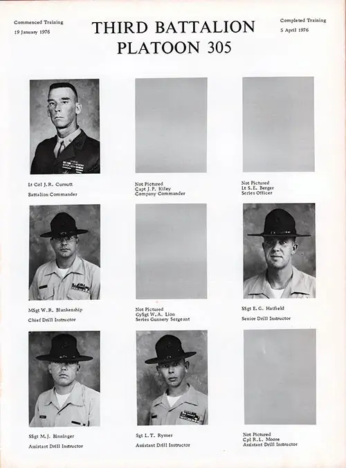 Platoon 1976-305 MCRD Parris Island Leadership, Page 1.