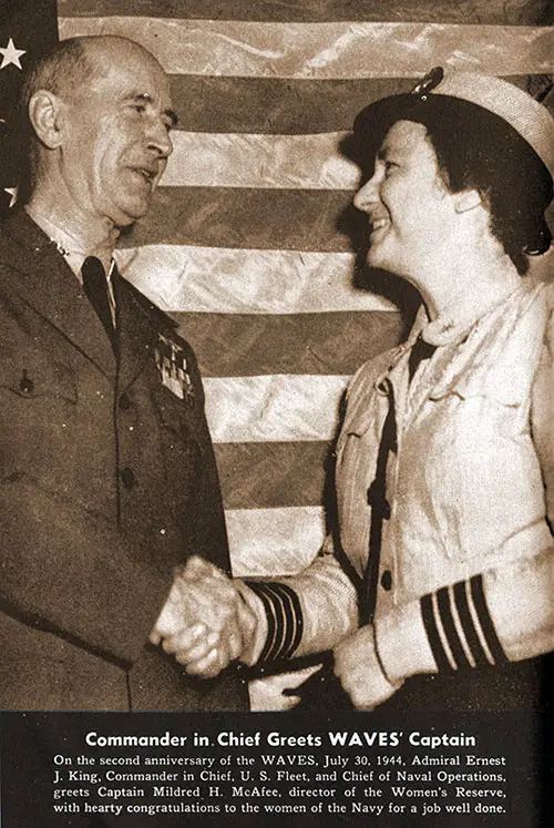 Admiral Ernest J. King and WAVES Captain Mildred McAfee.