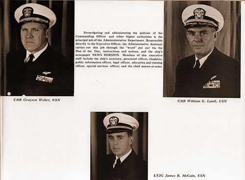 USS Shangri-La Senior Officers Cmdr. Weber, Cmdr. Lamb, and Lt(JG) McCain.