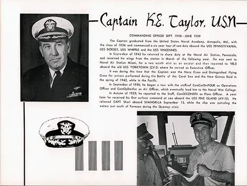 Capt. K. E. Taylor, USN, Assigned to the USS Shangri-La CVA-38.