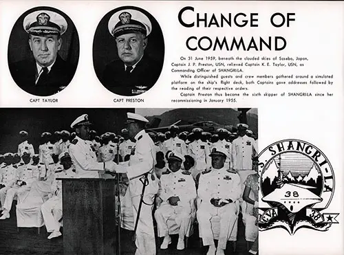 Change of Command, 31 June 1959 [sic] for the USS Shangri-La CVA-38.