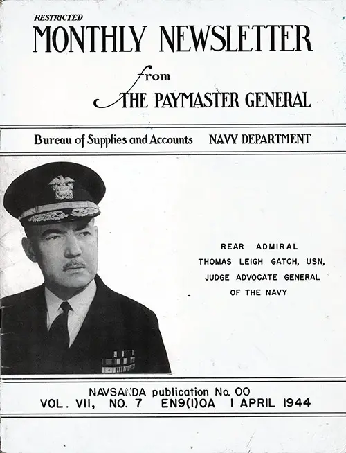 Front Cover, Navy Department Bureau of Supplies and Accounts NavSandA Publication No. 00, Vol. VII, No. 7, 1 April 1944.