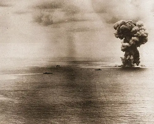 Death Throes of the Mighty Yamato. When That Cloud and Smoke Pillar Blew Away, Nothing Was Left of the World's Largest Battleship.