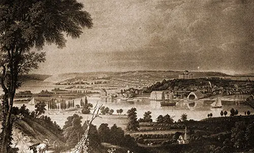 The Washington Navy Yard in 1837. The Shiphouse and Sawmill Were Already Washington Landmarks. Note the Old-Style Dome on the Capitol in the Background.