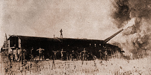 The 14-Inch Gun of the U. S. Naval Railway Battery Blasts the Germans in World War I.