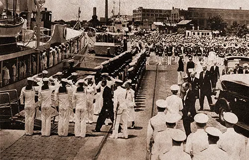 King George VI and Queen Elizabeth Board the Presidential Yacht Potomac at the Washington Navy Yard, in 1939, as Guests of President and Mrs. Roosevelt.