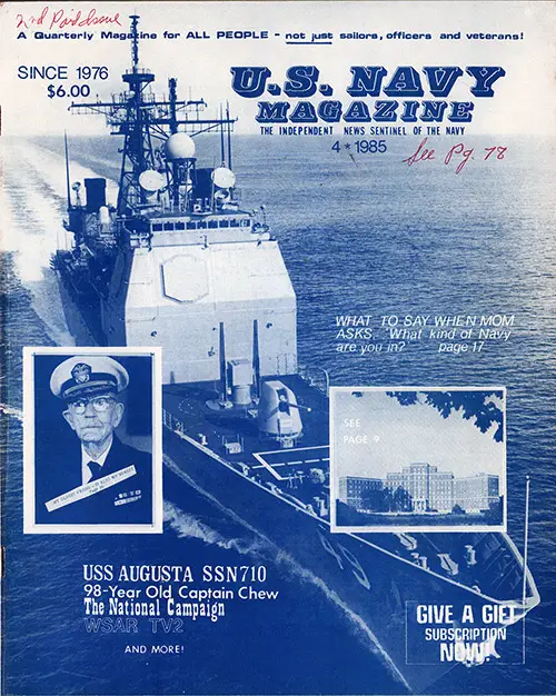 Front Cover, U.S. Navy Magazine: The Independent News Sentinel of the Navy, 4th Quarter 1985.