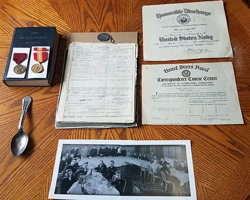 Assorted Military Papers, Awards, Bluejacket Manual, Photograph, etc., Pertaining to GM3 Howard Charles Dean, US Navy 1950-1954.