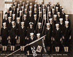 Company 286, Platoon 1, Company Commanders: J. R. Bowen, GM1 and W. K. Tatters, MLC at US Naval Training Center, Great Lakes Illinois, 12 October 1950.