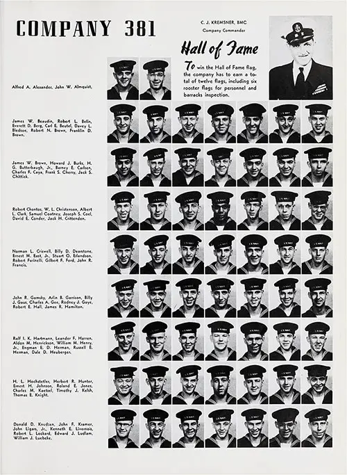 Hall of Fame Company 50-381 Great Lakes NTC Recruits, Page 1.