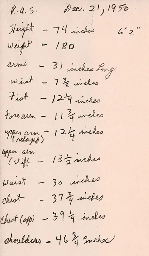 Company 51-038 Great Lakes NTC Recruits, Measurements of Ronald Smerdon, SR, Page 5.