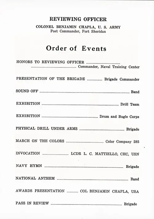 

Companies 62-276-291 & 926 Great Lakes NTC Graduation Review, Page 3 - Order of Events.