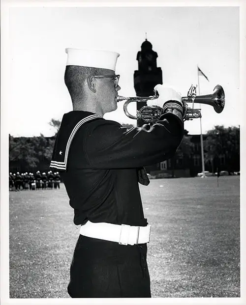 US Navy Bugler Performs at Great Lake Graduation Review, 14 September 1962.
