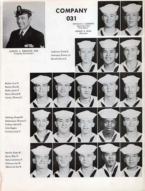 Company Command and Recruits, Navy Boot Camp Yearbook 1955 Company 031