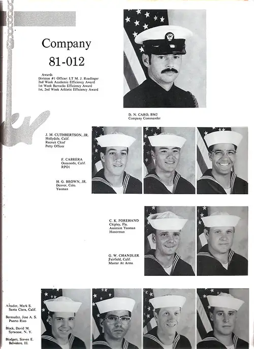Company 81-012 San Diego NTC Recruits, Page 1.