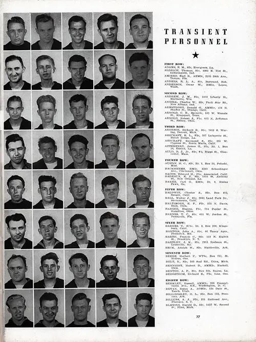 US Naval Receving Station Transient Personnel, Shoemaker, CA, Vol XXVII, 1945, Page 77.