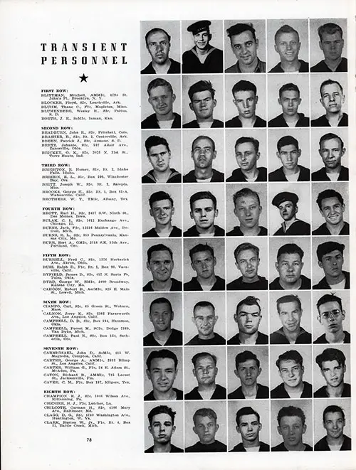 US Naval Receving Station Transient Personnel, Shoemaker, CA, Vol XXVII, 1945, Page 78.