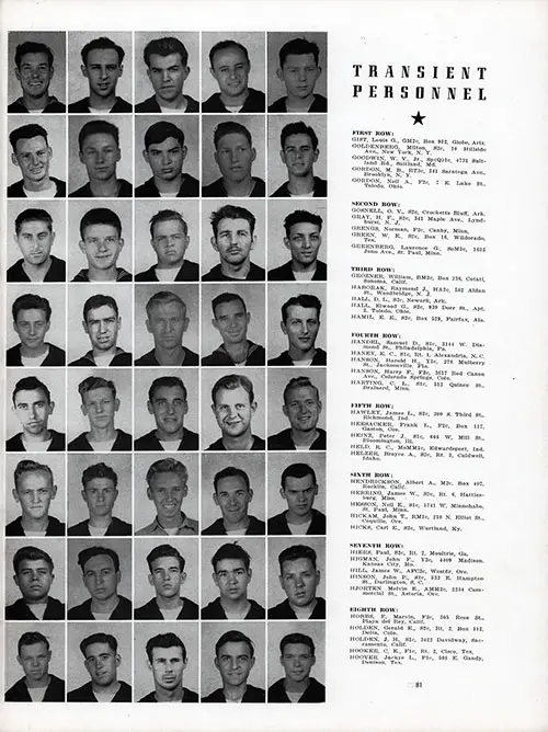 US Naval Receving Station Transient Personnel, Shoemaker, CA, Vol XXVII, 1945, Page 81.