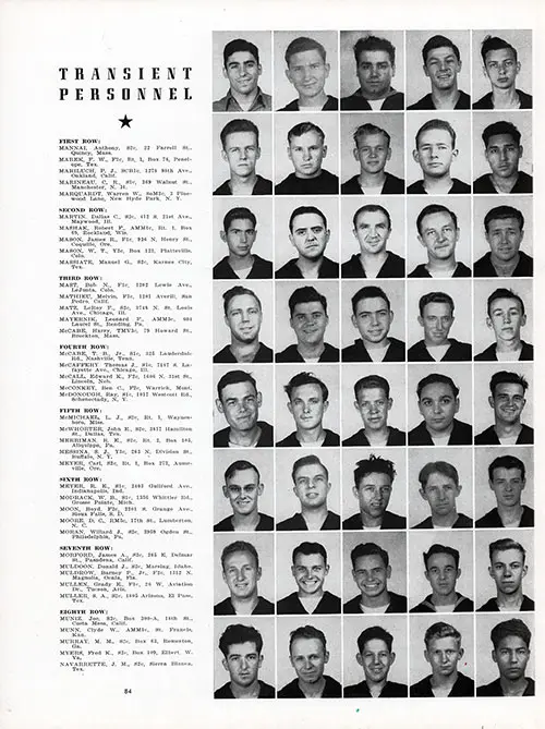 US Naval Receving Station Transient Personnel, Shoemaker, CA, Vol XXVII, 1945, Page 84.