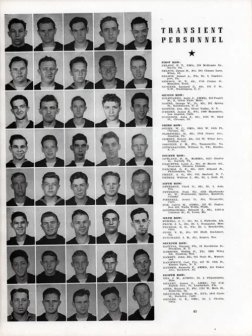 US Naval Receving Station Transient Personnel, Shoemaker, CA, Vol XXVII, 1945, Page 85.