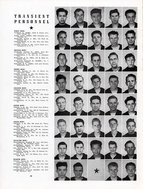 US Naval Receving Station Transient Personnel, Shoemaker, CA, Vol XXVII, 1945, Page 88.